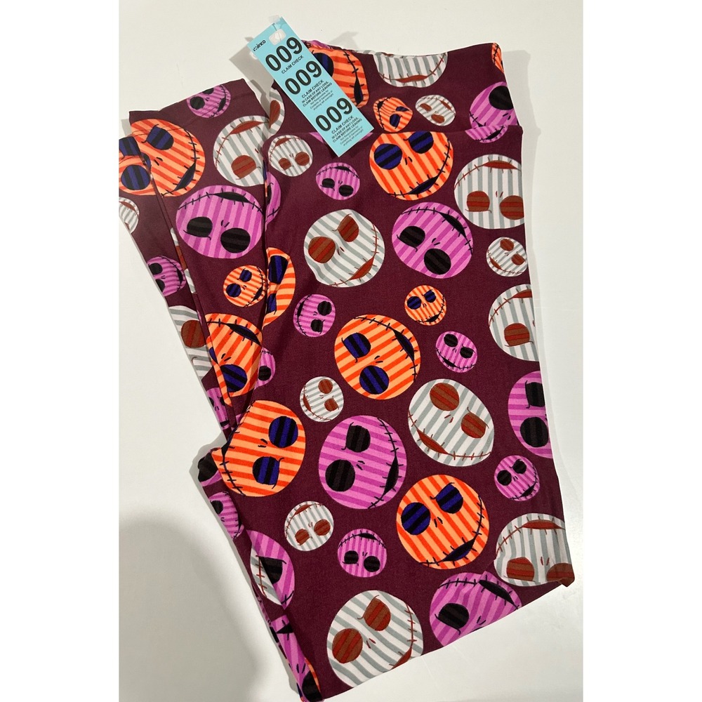 LuLaRoe TC2 Leggings Nightmare Before Christmas Jack Skellington Skulls Burgundy